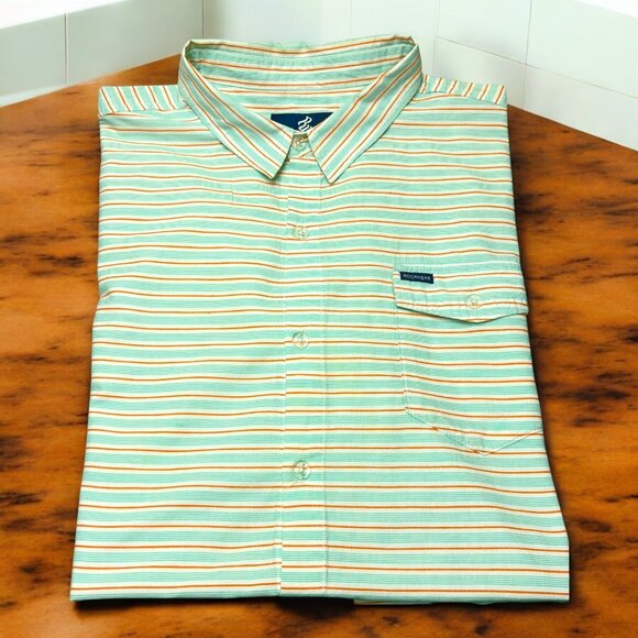 Y2K Rocawear Classic Green Vertical Striped Button Down SS Shirt - Picture 1 of 10